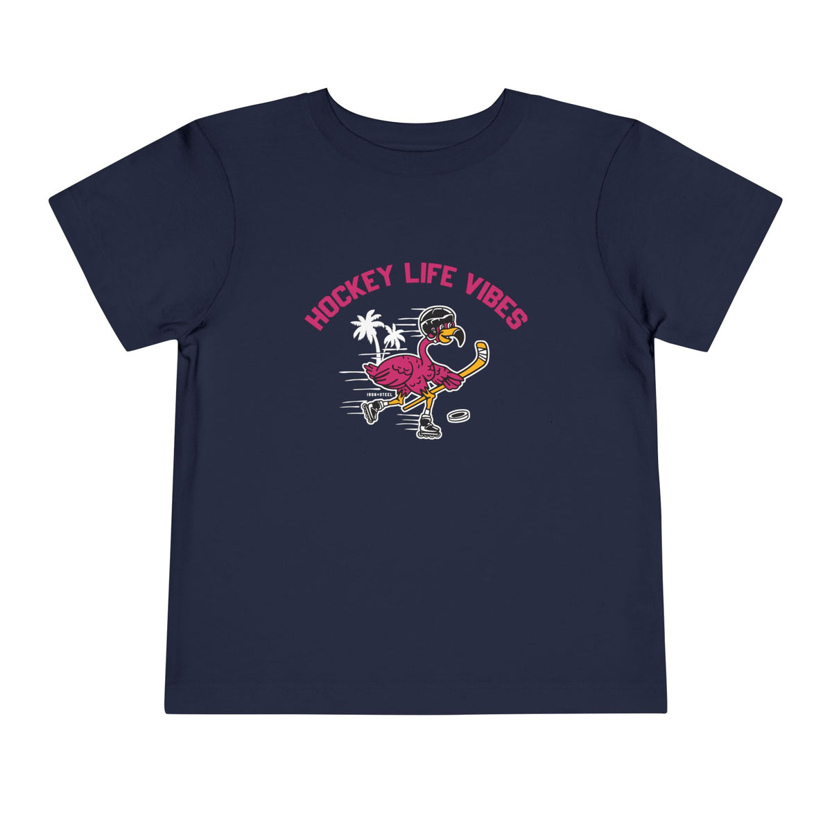 Inline Hockey Vibes Flamingo Toddler Tee in navy, front