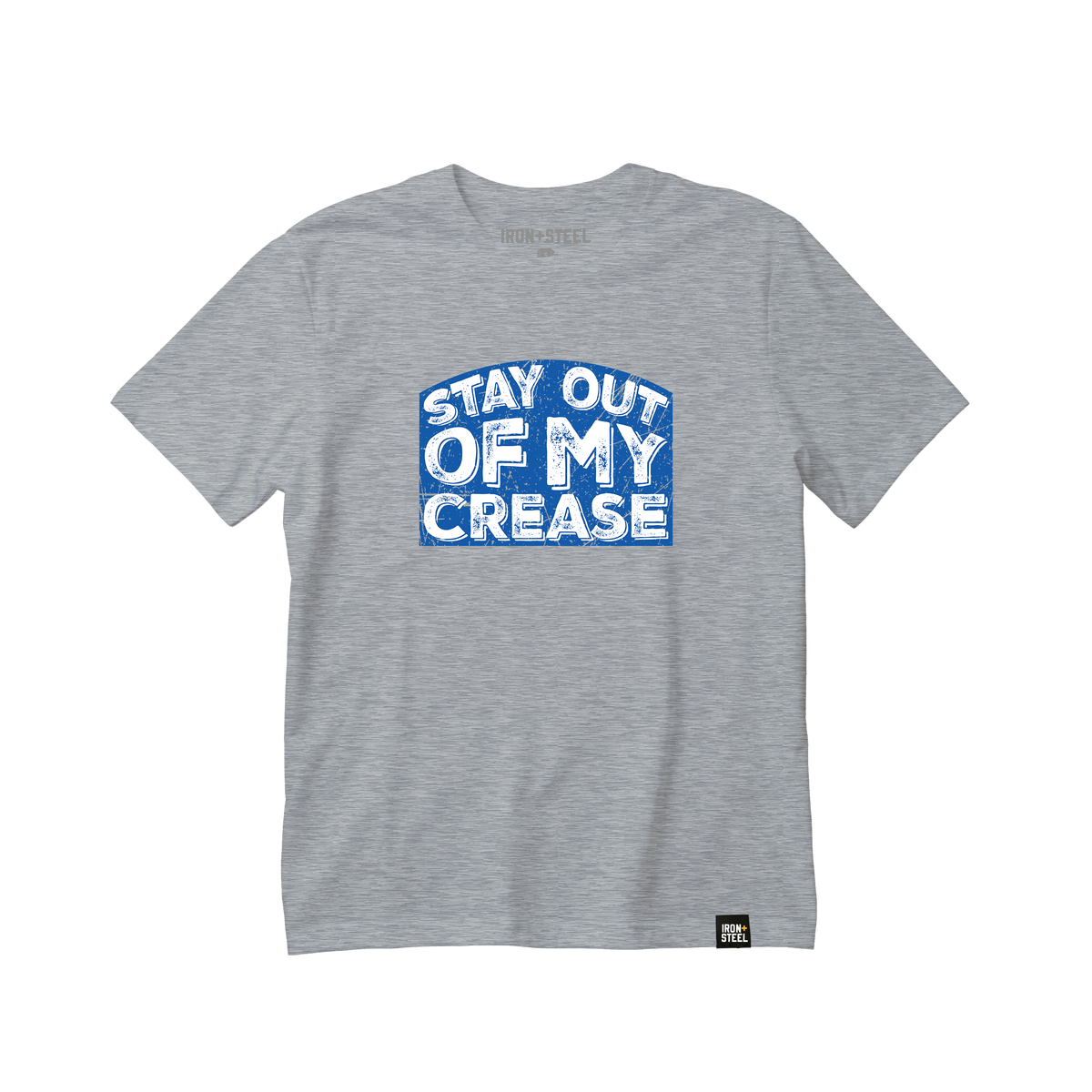 Stay Out Of My Crease Hockey Tee in grey, front