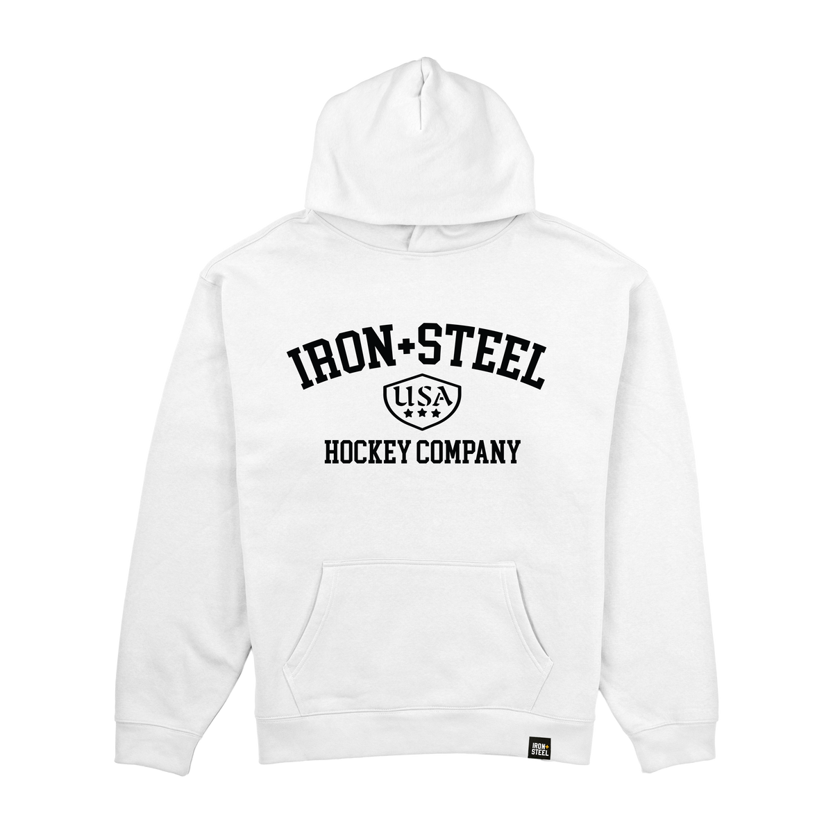 Iron+Steel USA Midweight Hockey Hoodie in white, front, photo 2