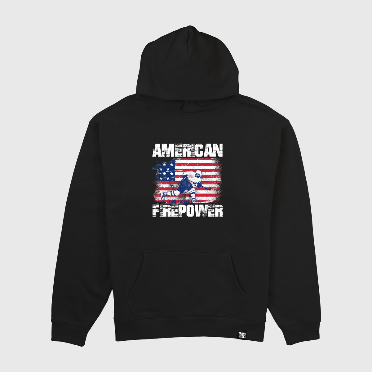 American Firepower Hockey Midweight Hoodie in black, front