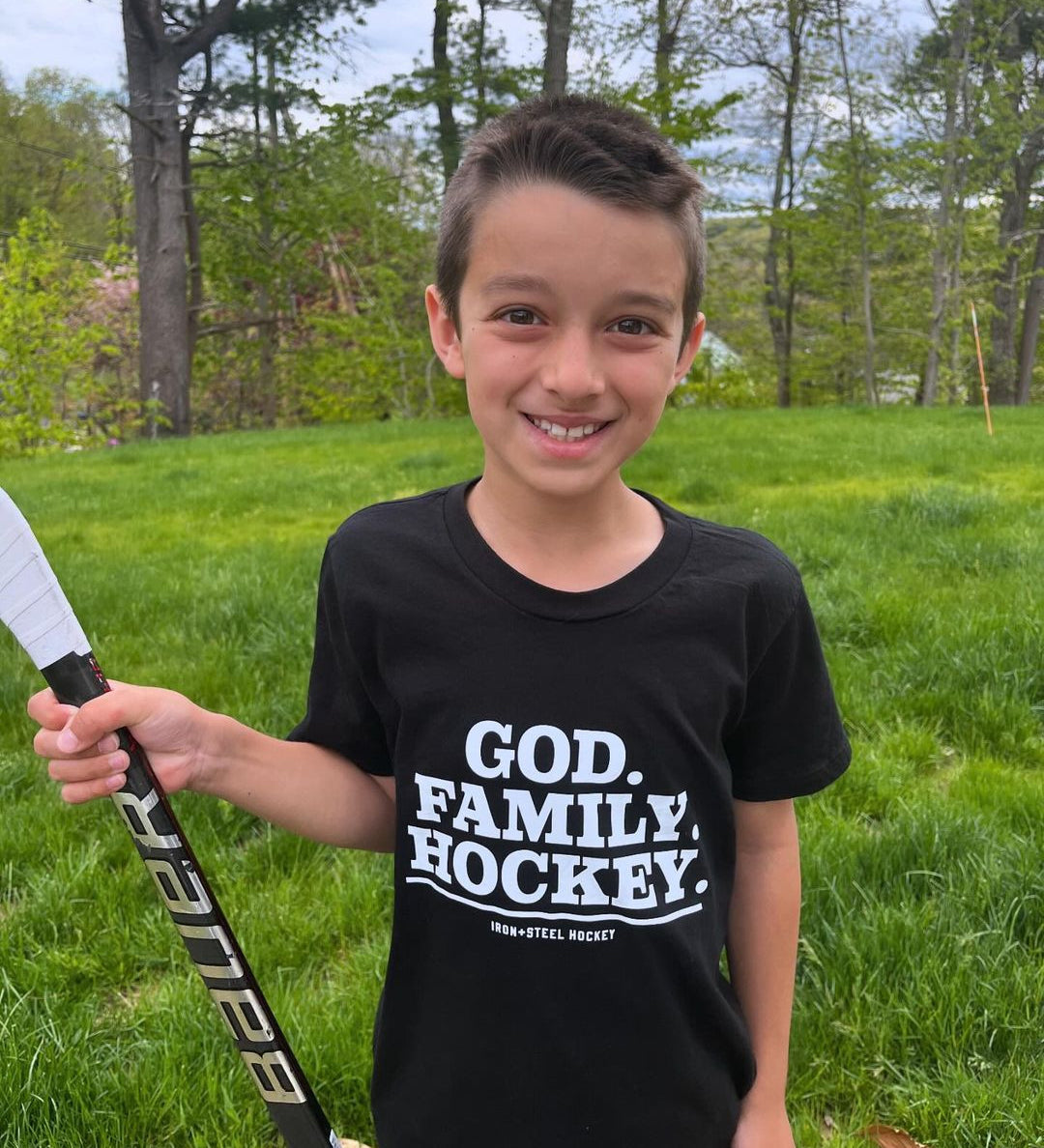 God. Family. Hockey. Kids USA Made T-Shirt