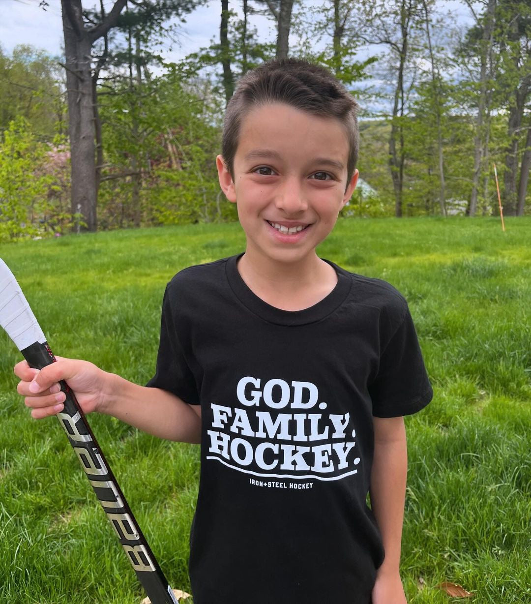 God. Family. Hockey. Kids USA Made T-Shirt