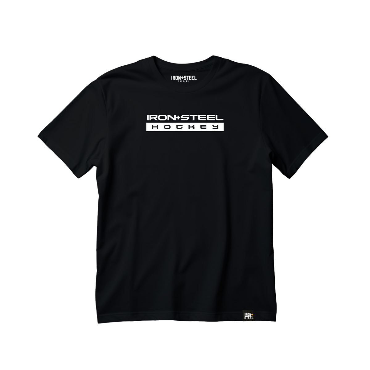 Iron+Steel Hockey White Tee in black, front