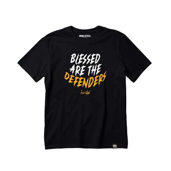 Blessed Are The Defenders Hockey Tee in black, front