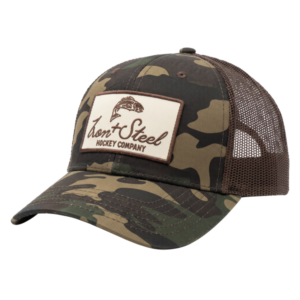 Fishing Hockey Camo Snapback Hat in camo, front