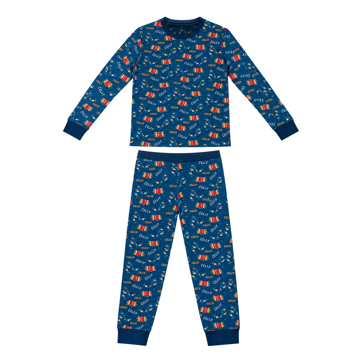 Celly Bamboo Pajama Set, blue hockey print, top and pants