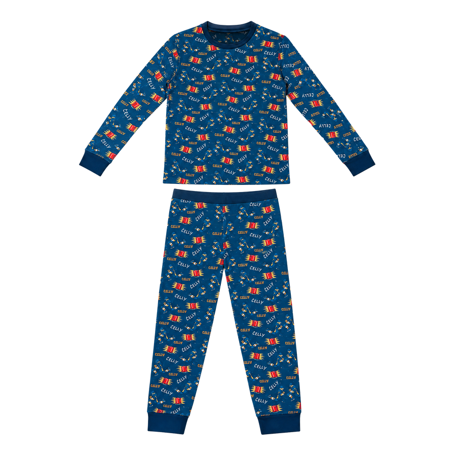 Celly Bamboo Pajama Set, blue hockey print, top and pants