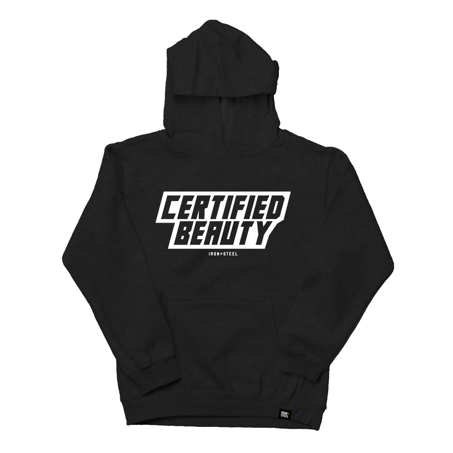 Certified Beauty Hockey Youth Hoodie in black, front
