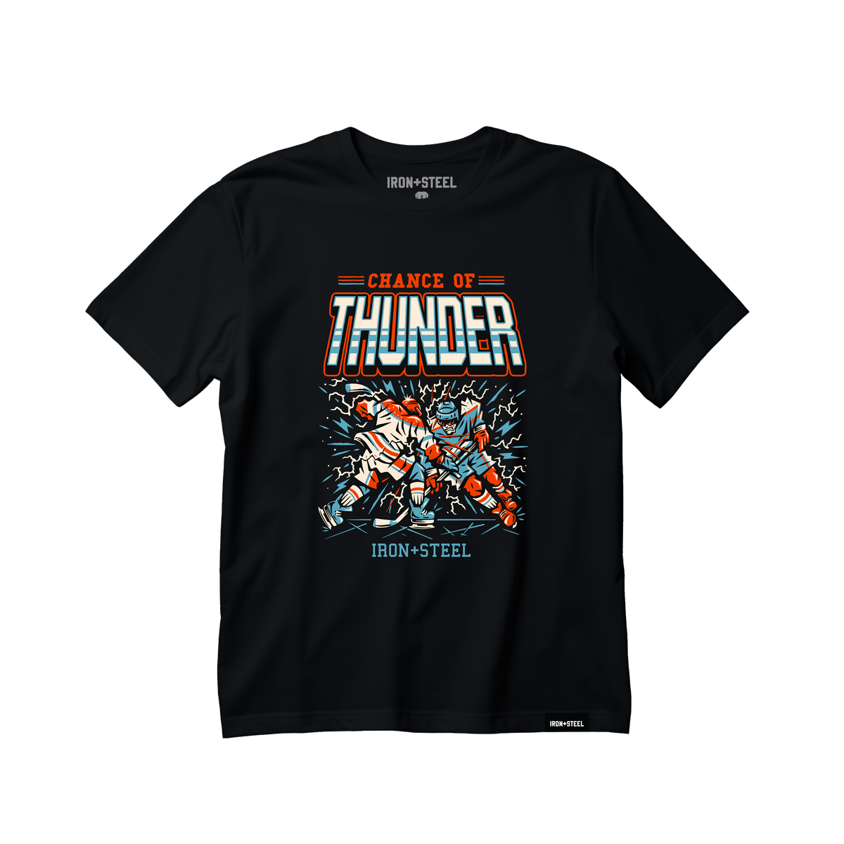 Chance Of Thunder Hockey Tee in black, front
