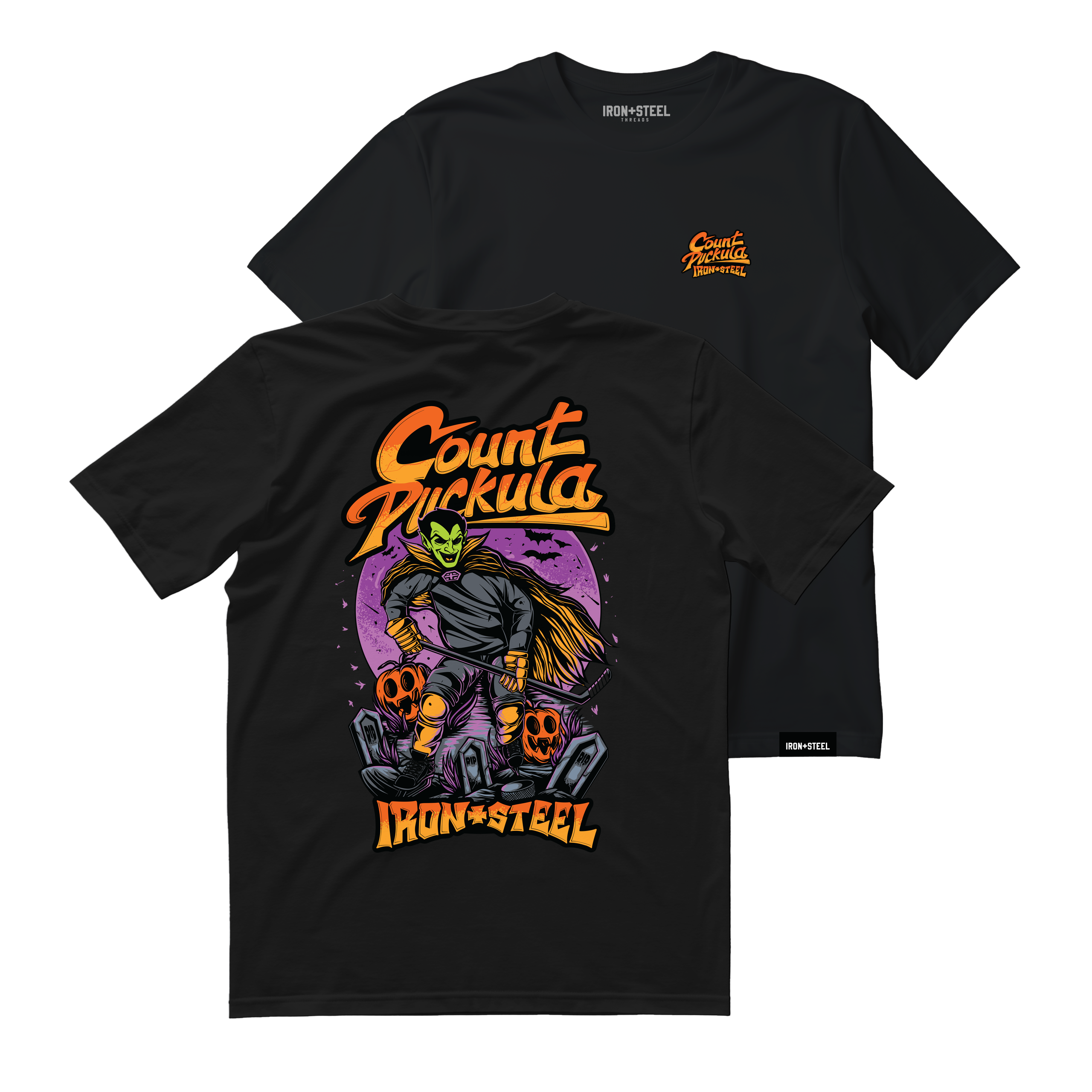 Count Puckula Hockey Tee in black, front chest patch and full back print