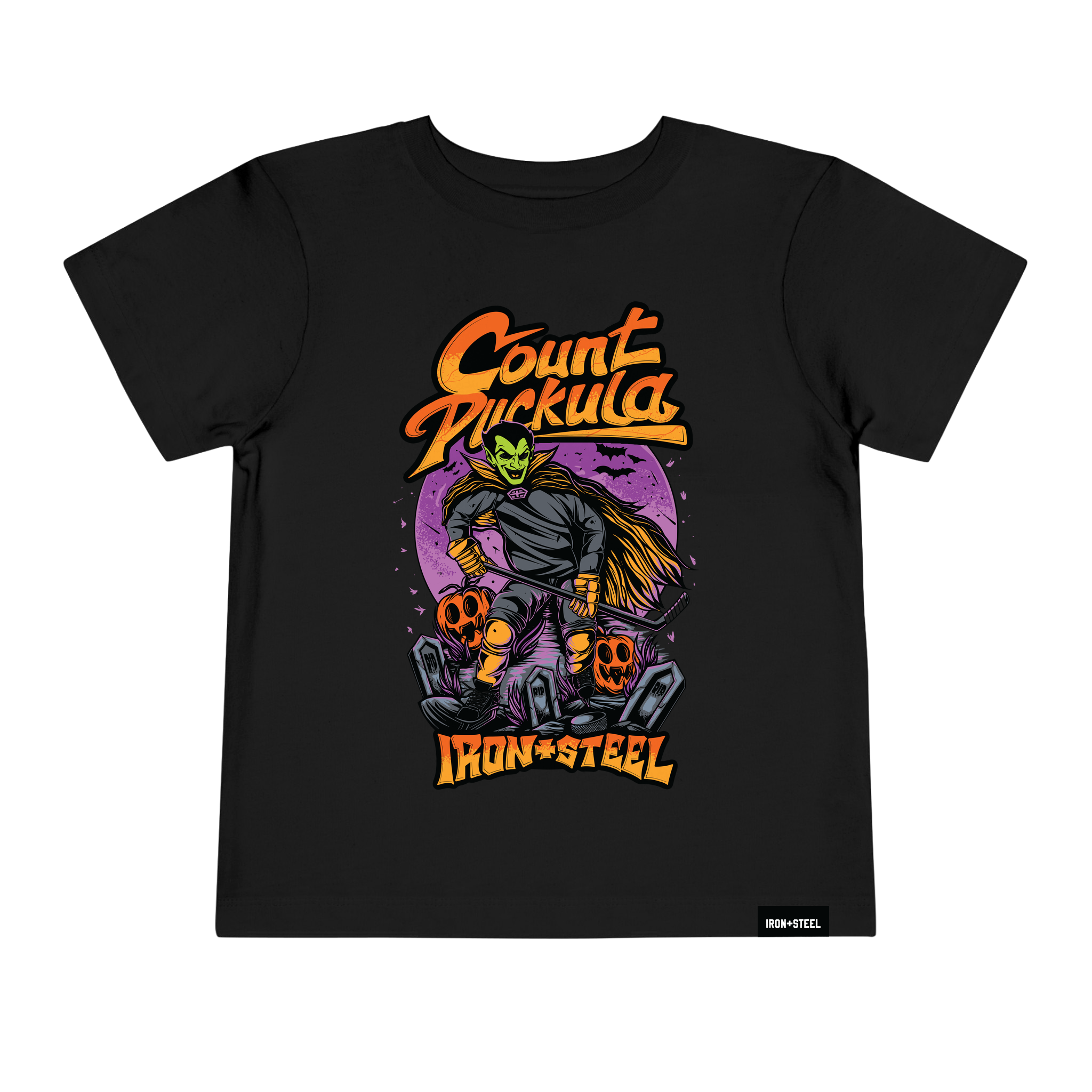 Count Puckula Hockey Toddler Tee in black with the full front print