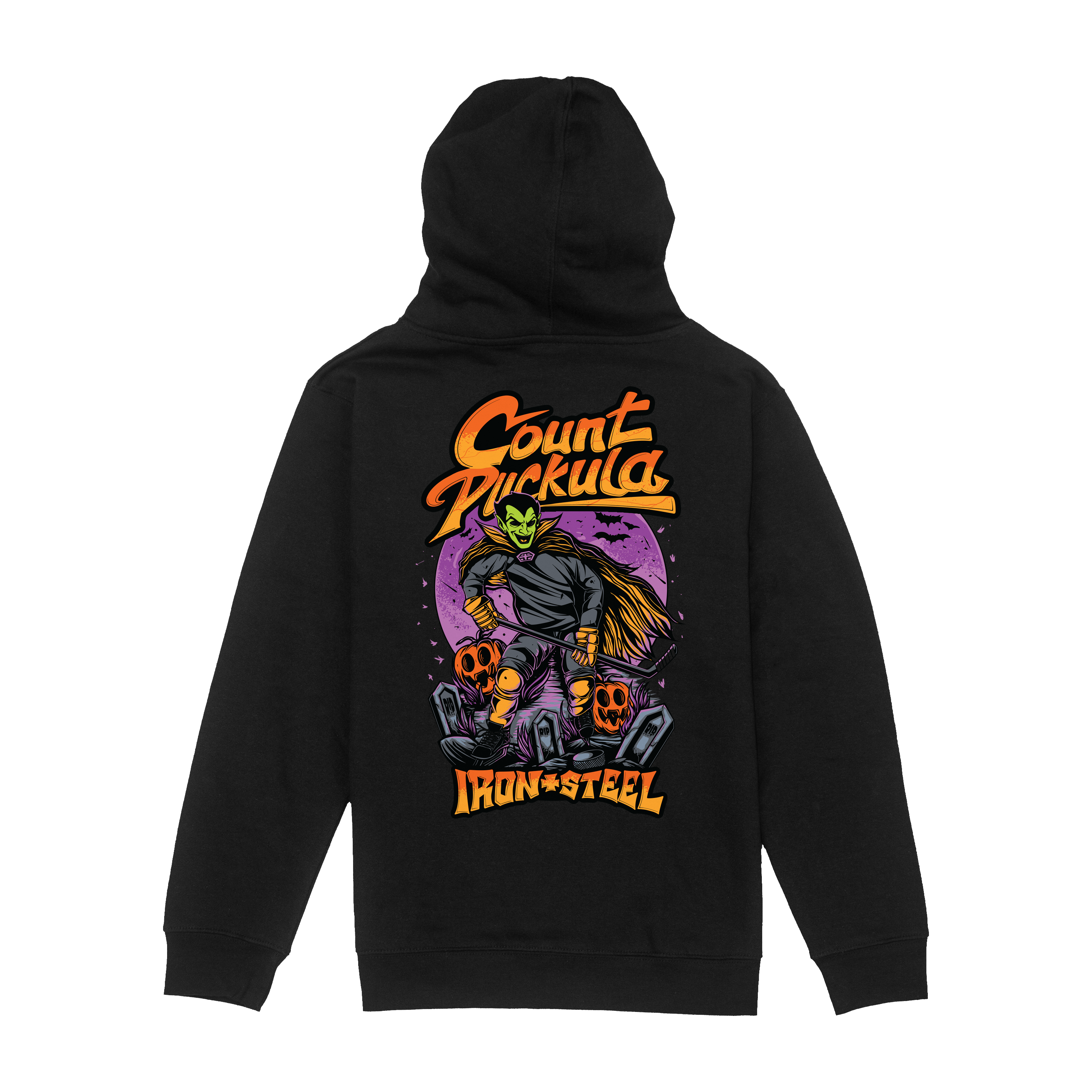 Count Puckula Hockey Youth Hoodie in black, back print