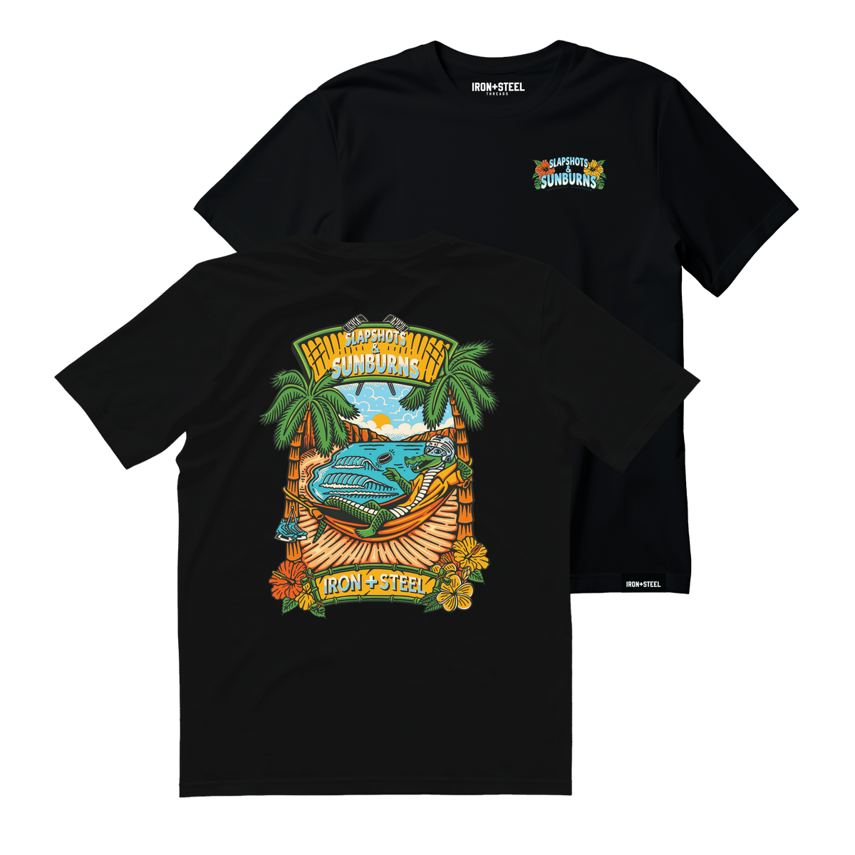 Slapshots and Sunburns Hockey Tee in black