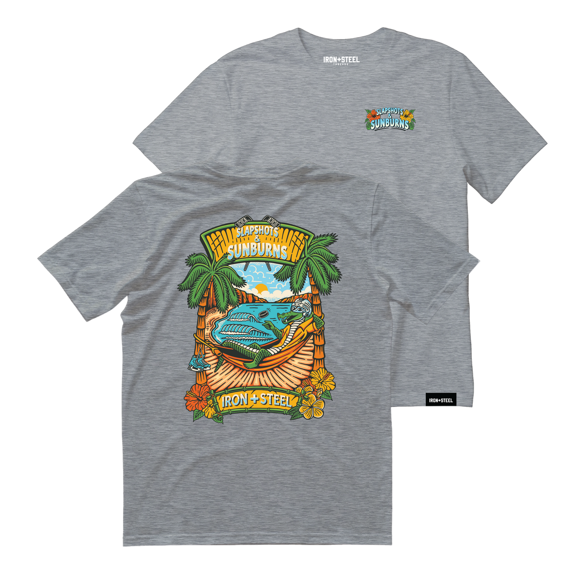 Slapshots and Sunburns Hockey Tee in grey