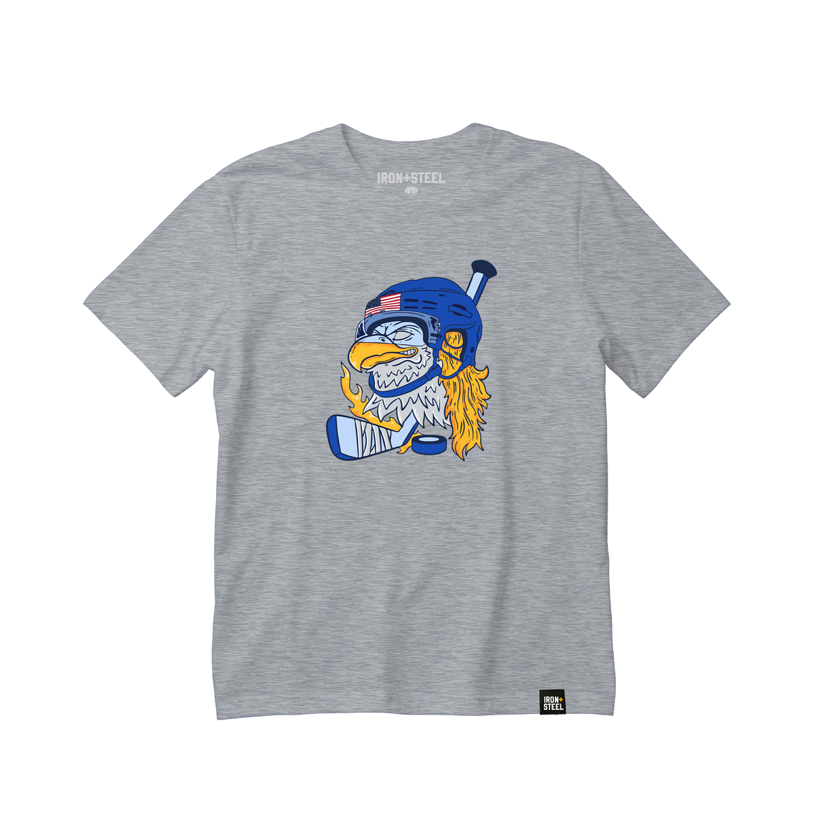USA Bald Eagle Mullet Hockey Tee in grey, front