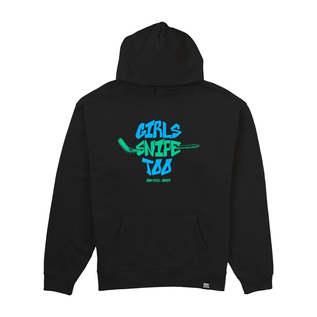 Girls Snipe Too Hockey Midweight Hoodie in black, front