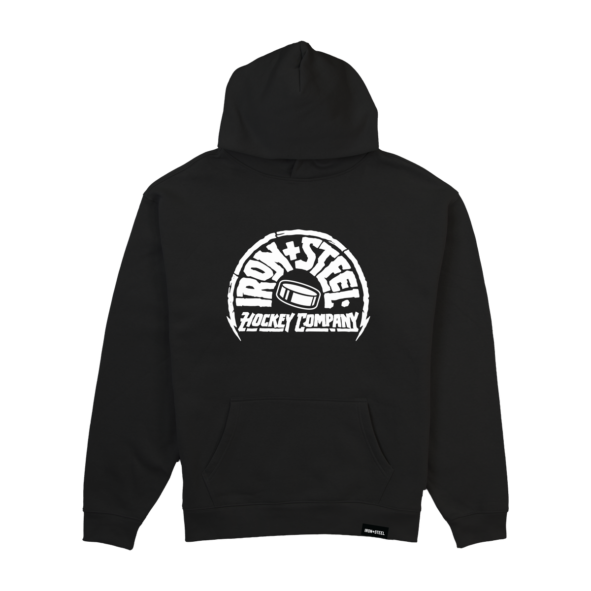 Iron+Steel Co Puck Midweight Hoodie in black, front