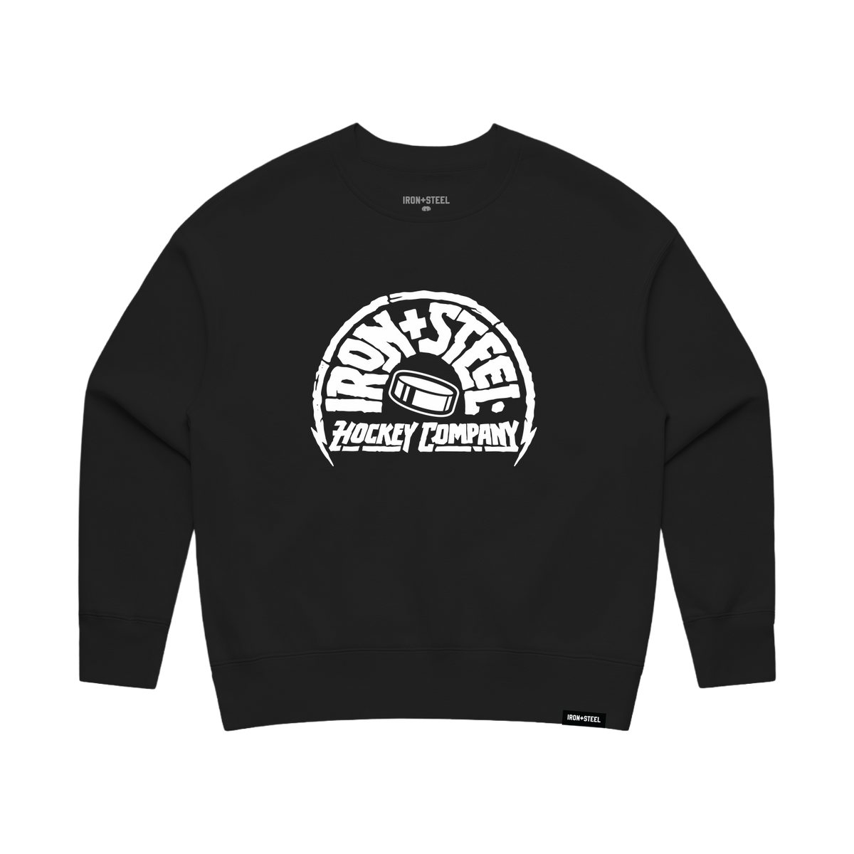 Iron+Steel Co Puck Women's Crew in black, front