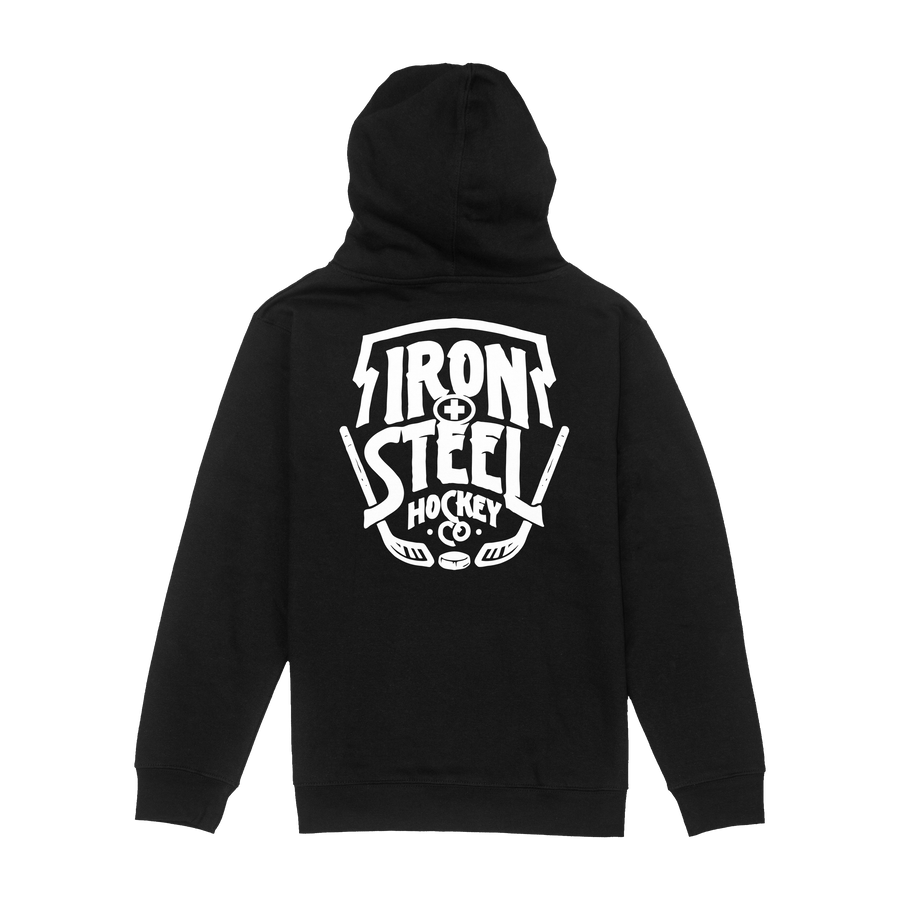 Iron+Steel Co Sticks Youth Hoodie in black, back