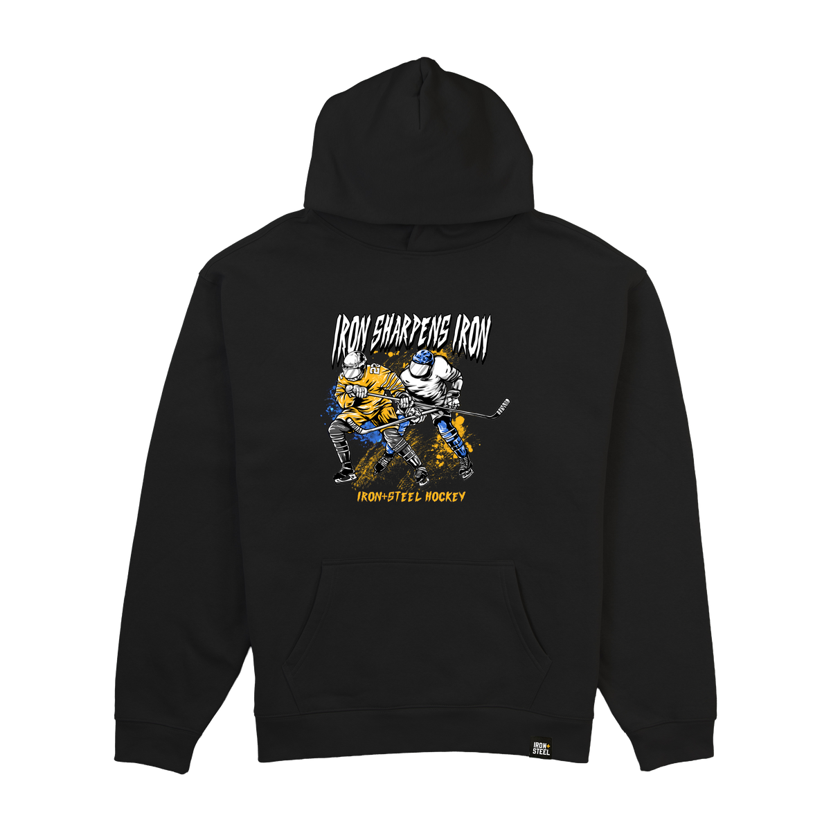 Iron Sharpens Iron Hockey Midweight Hoodie in black, front