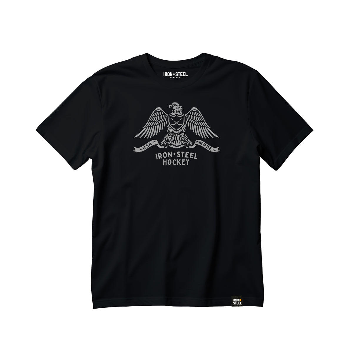 Iron+Steel Eagle Hockey Tee in black, front