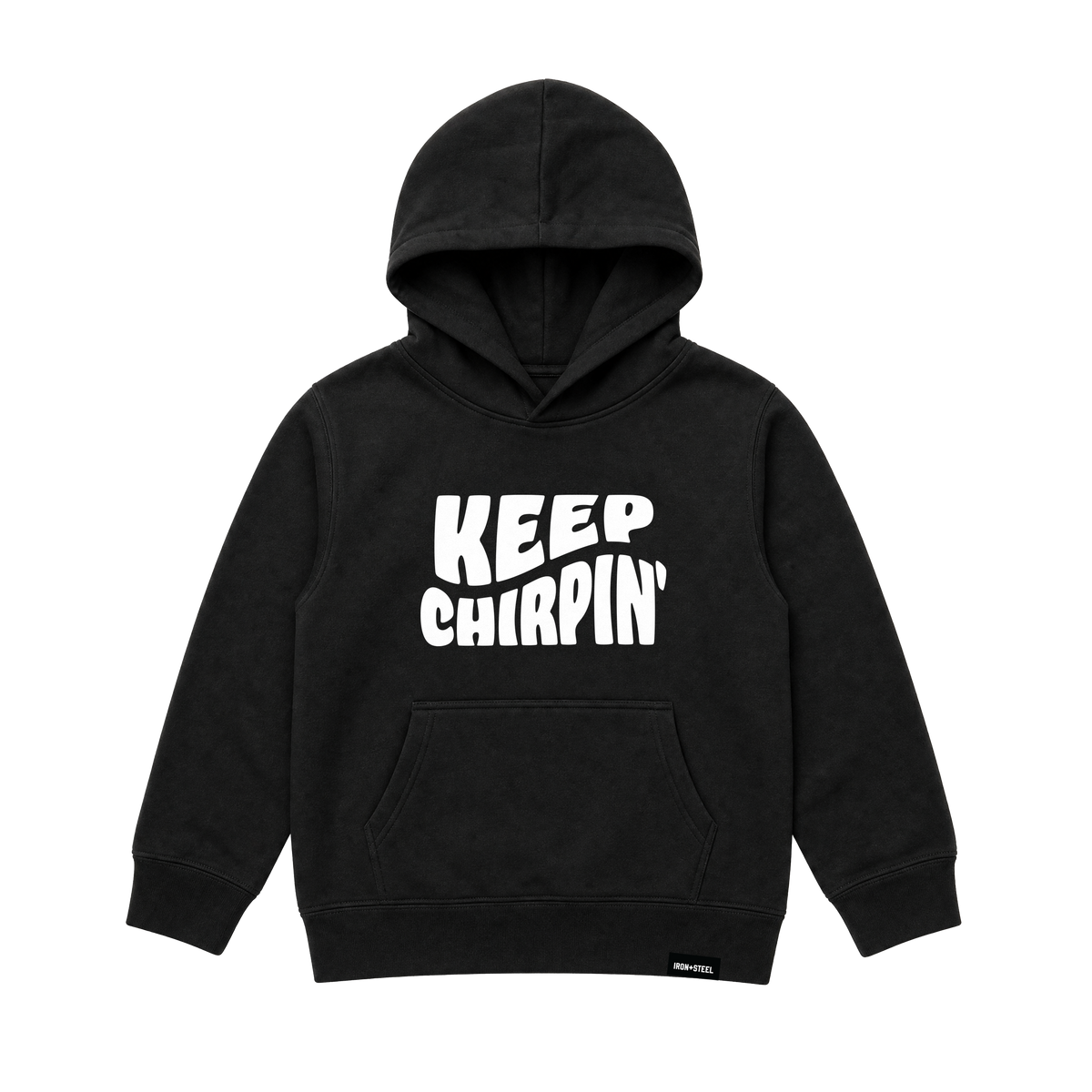 Keep Chirpin Toddler Hockey Hoodie in black, front