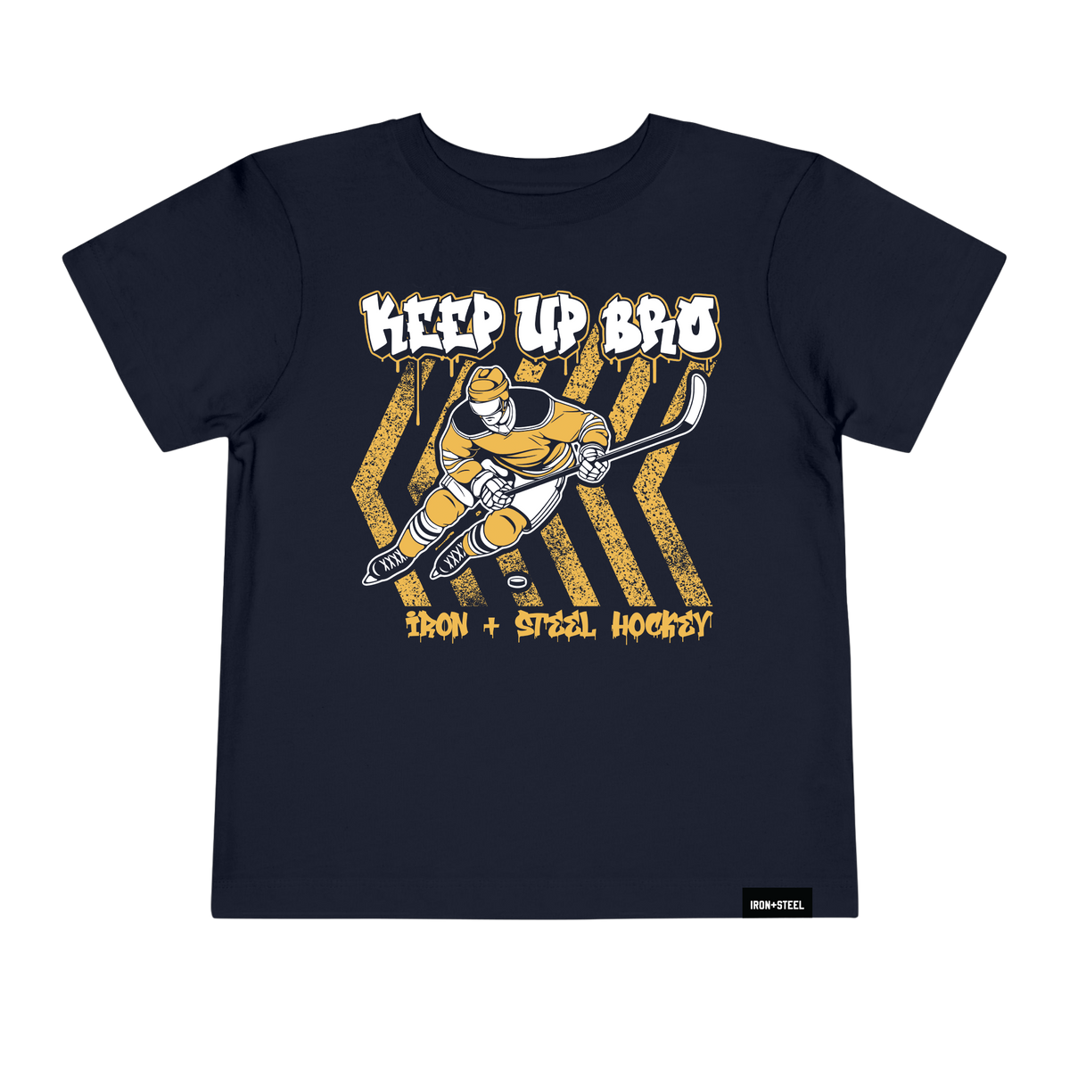 Keep Up Bro Hockey Toddler Tee in navy, front