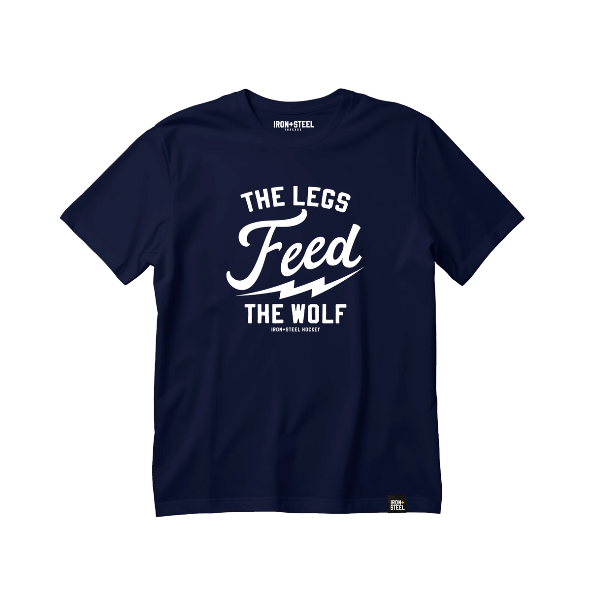 The Legs Feed The Wolf Hockey Tee in navy, front