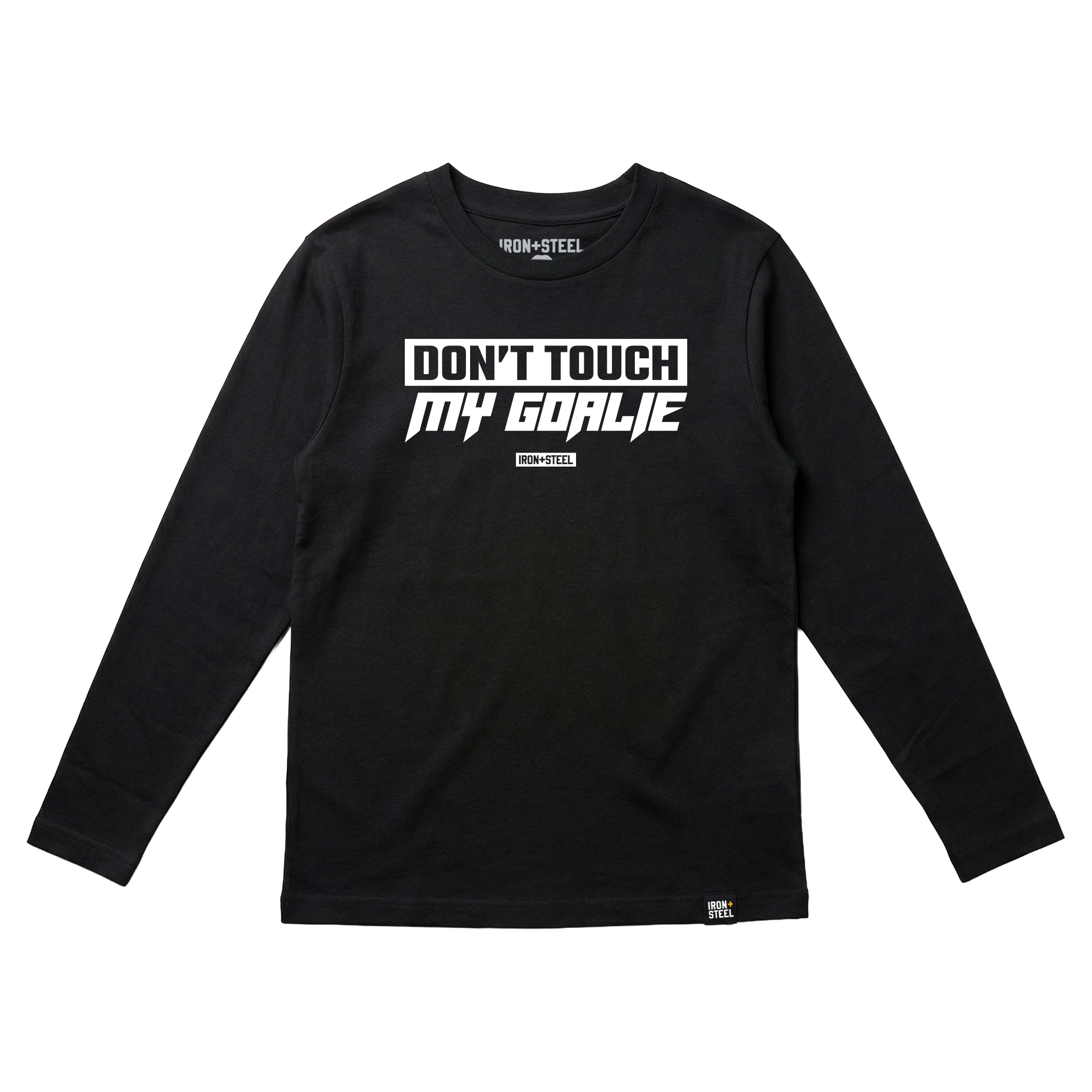 longsleeveteeblackdonttouchmygoalie.png