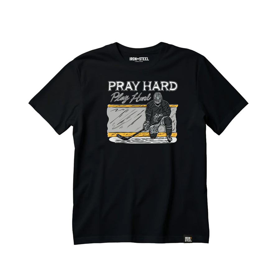 Pray Hard Play Hard Hockey Tee