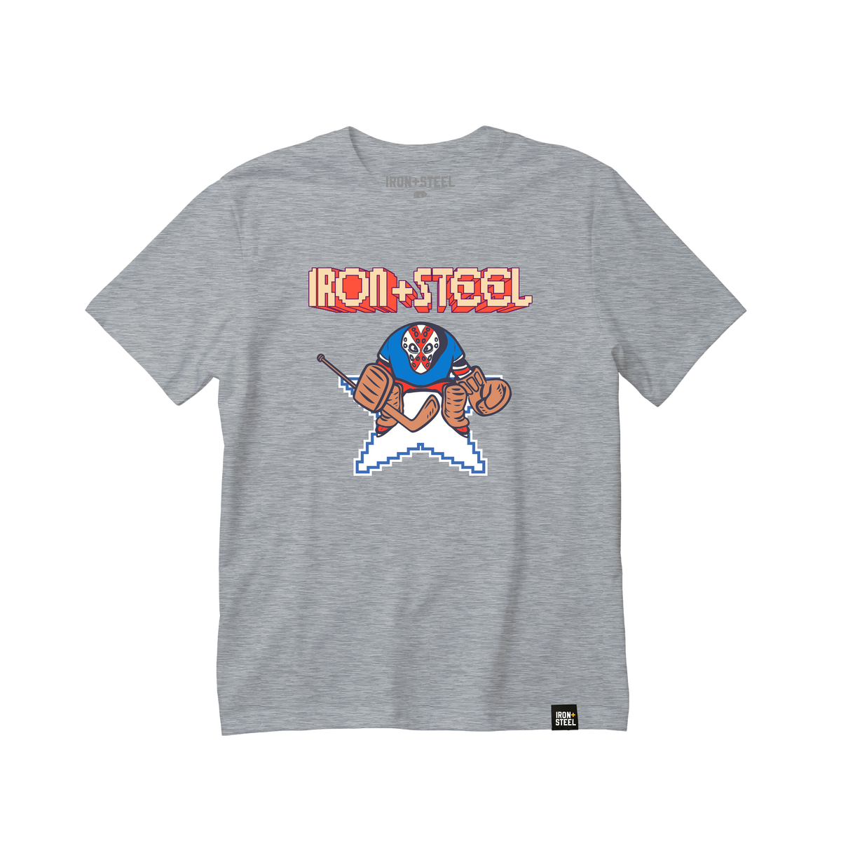Retro Hockey Goalie Tee in grey, front