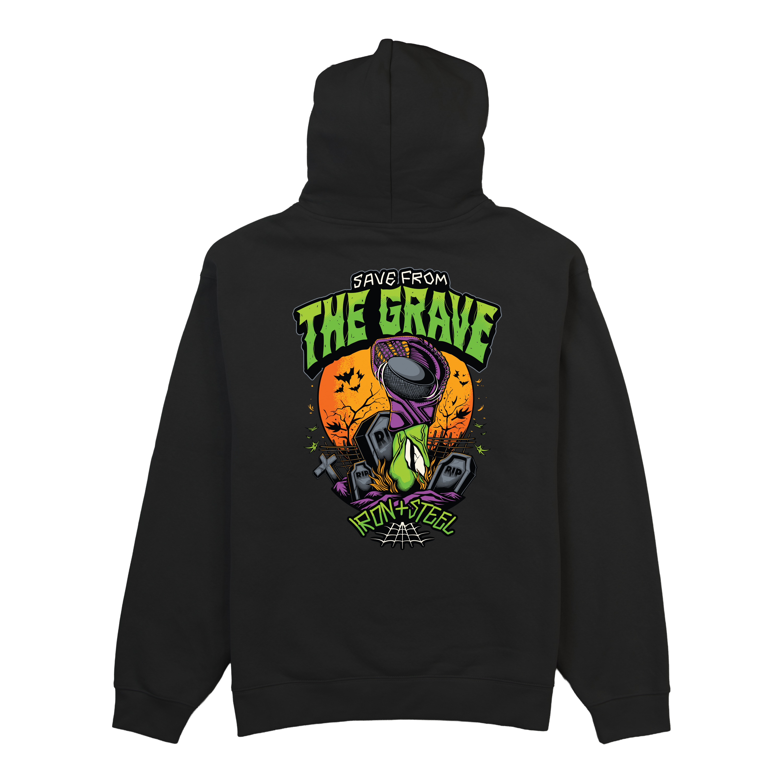 Save From The Grave Hockey Midweight Hoodie in black, back print