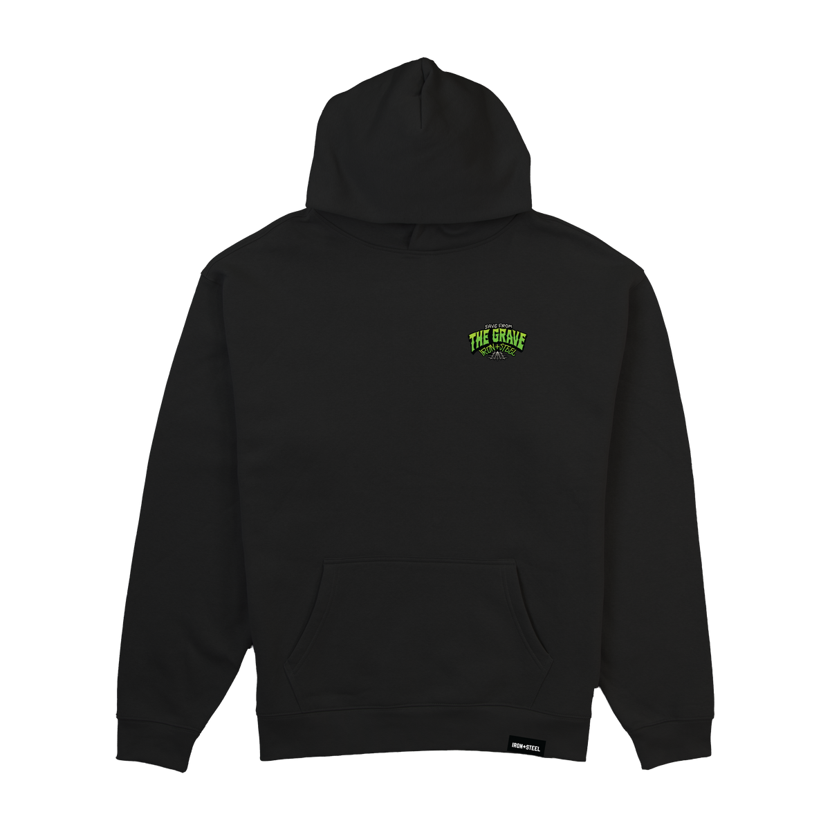 Save From The Grave Hockey Midweight Hoodie in black, front chest patch