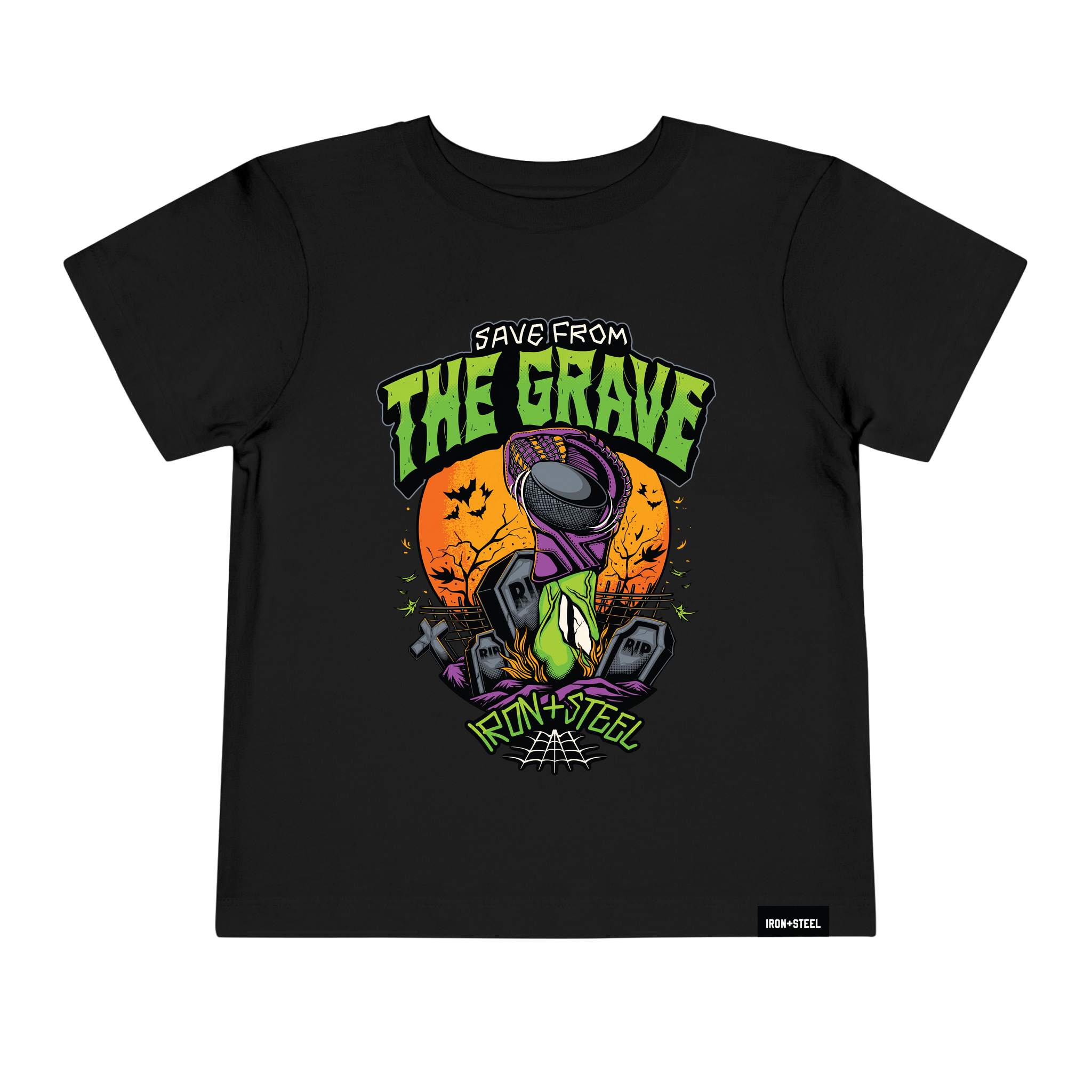 Save From The Grave Hockey Toddler Tee in black with the full front print