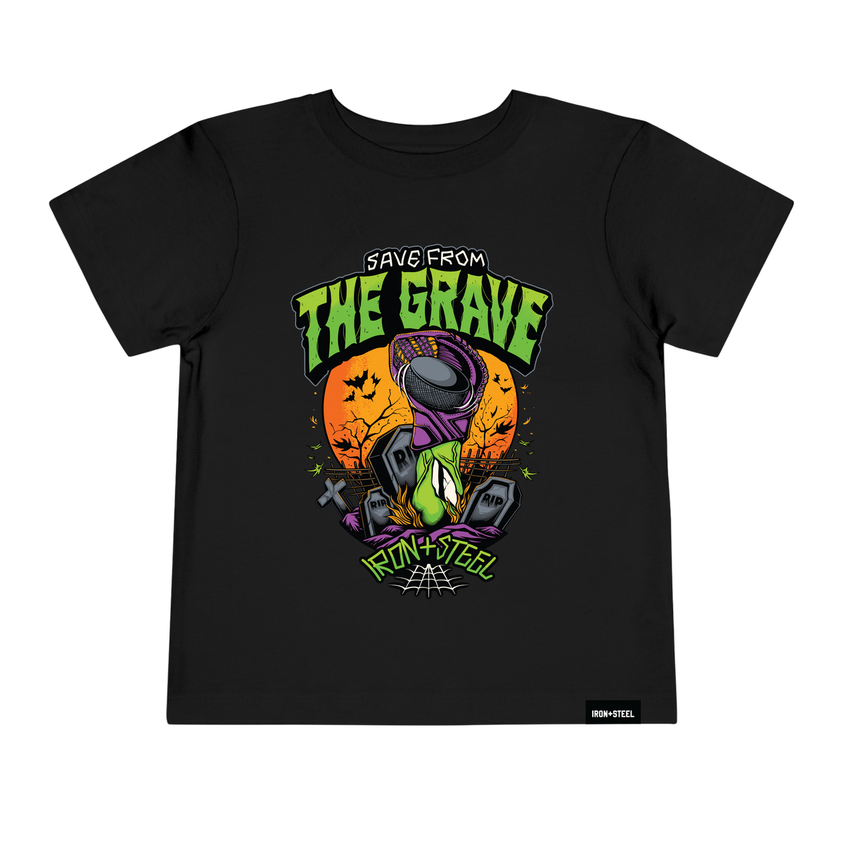 Save From The Grave Hockey Toddler Tee in black with the full front print