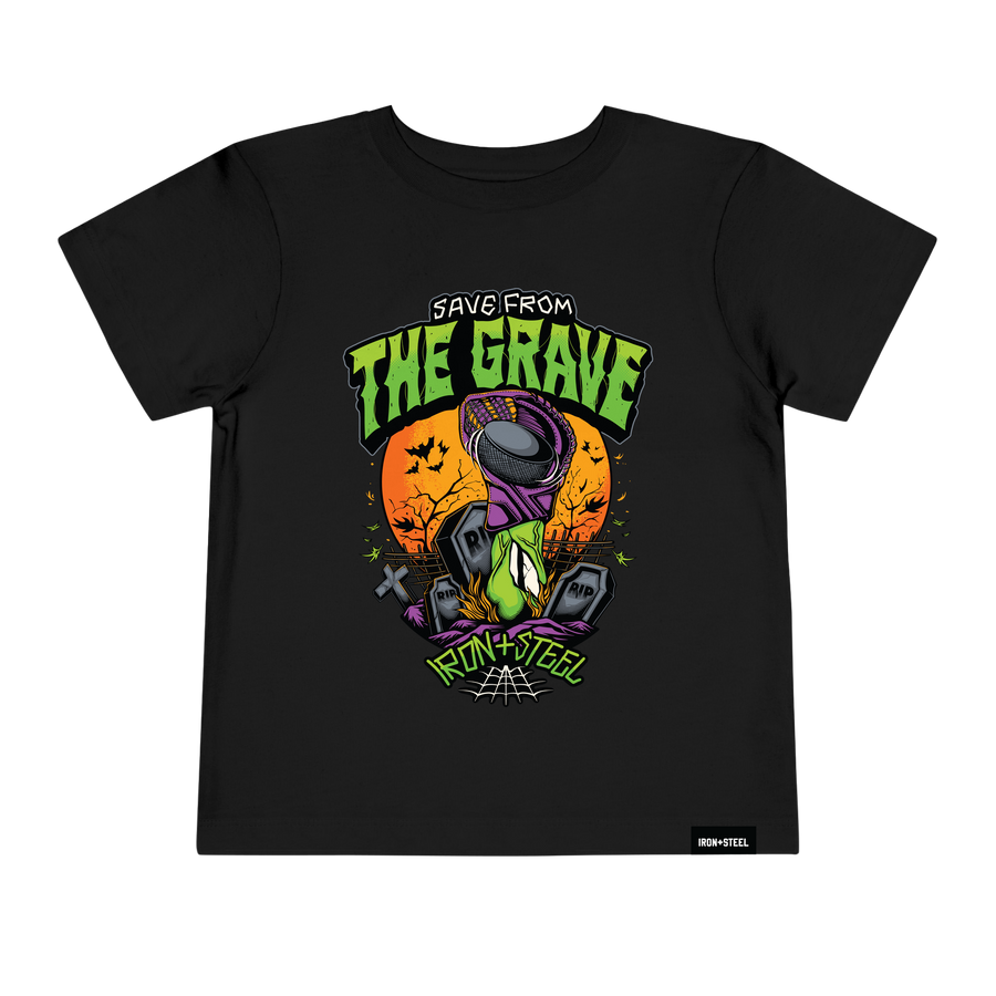 Save From The Grave Hockey Toddler Tee in black with the full front print