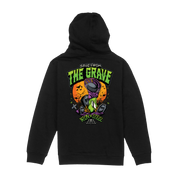 Save From The Grave Hockey Youth Hoodie in black, back print