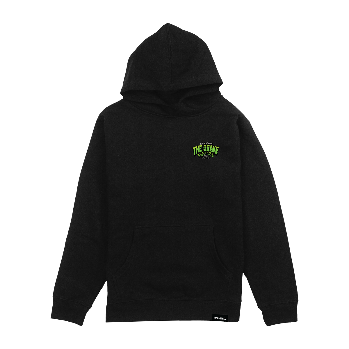 Save From The Grave Hockey Youth Hoodie in black, front chest patch