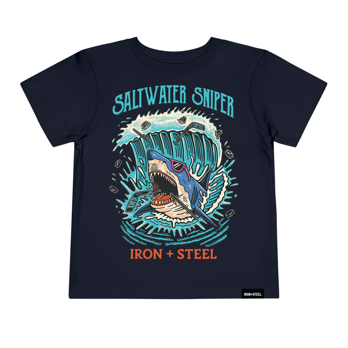 Saltwater Sniper Hockey Toddler Tee in navy, front