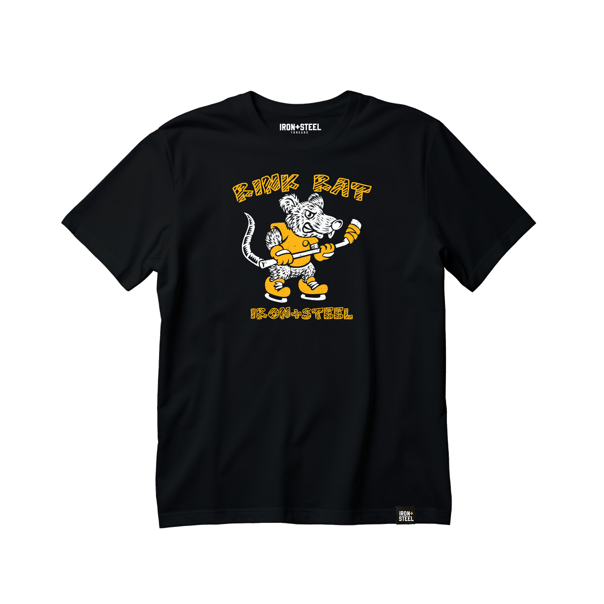 Skating Rink Rat Hockey Tee in black, front