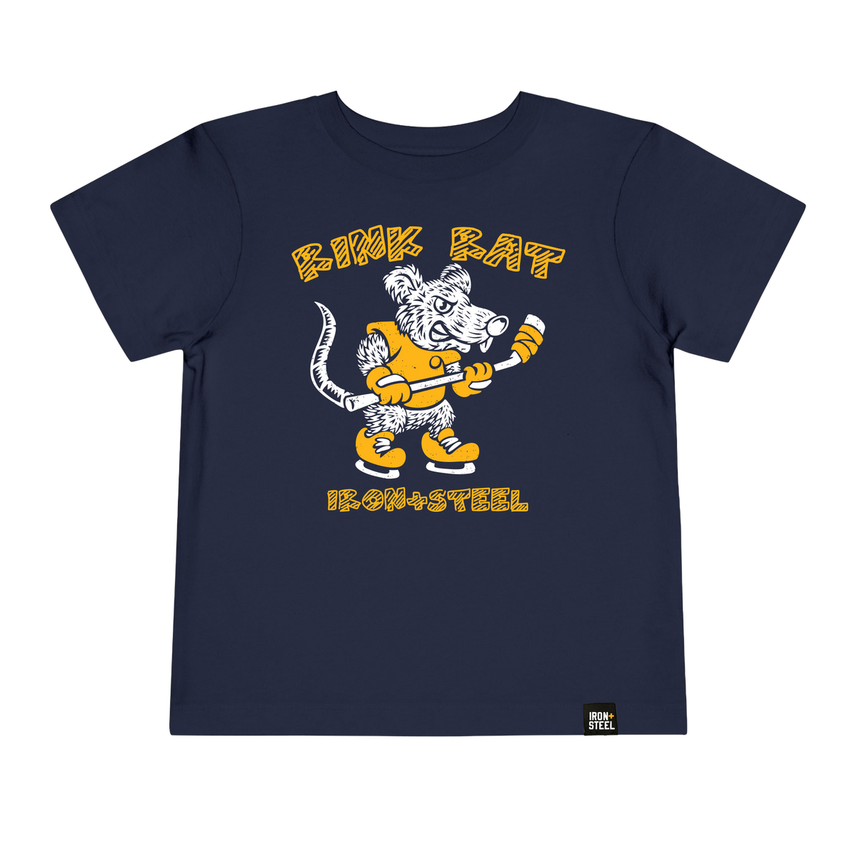 Skating Rink Rat Hockey Toddler Tee in navy, front