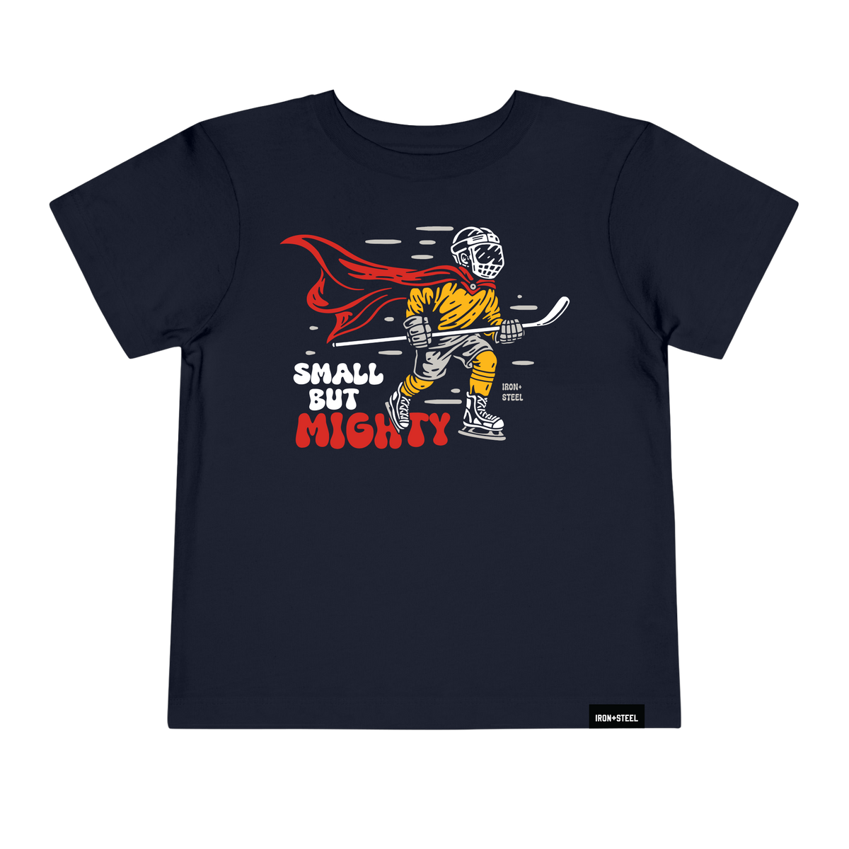 Small But Mighty Hockey Toddler Tee in navy