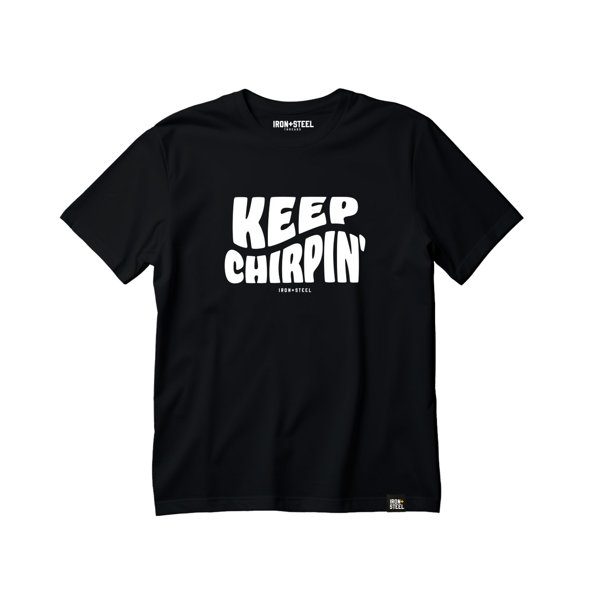 Keep Chirpin' Hockey Tee in black, front