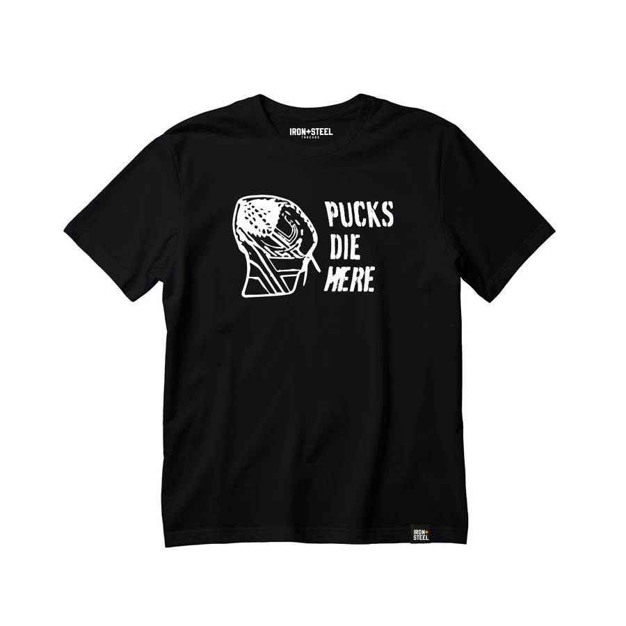 Pucks Die Here Hockey Goalie T-Shirt