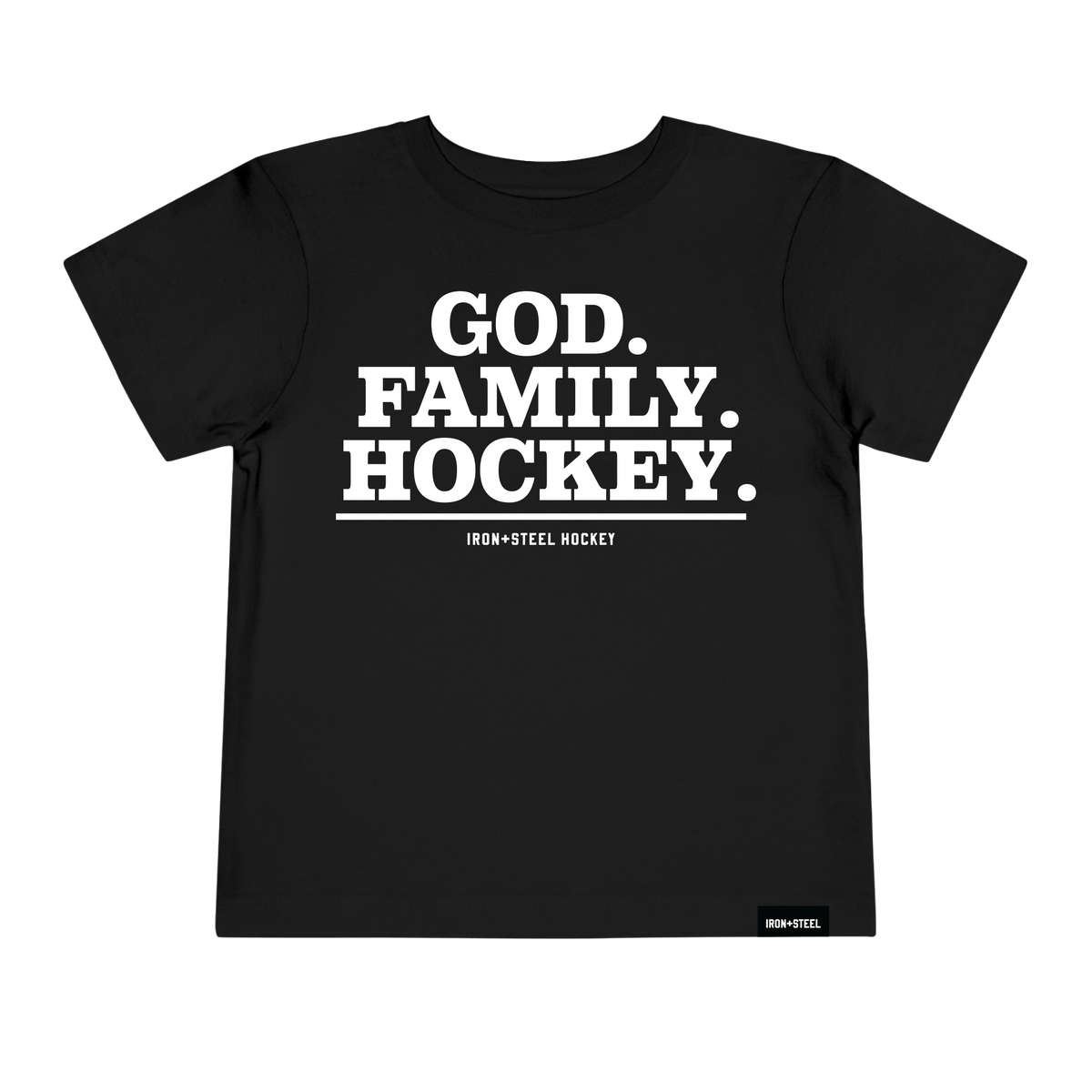 God Family Hockey Toddler Tee in black, front