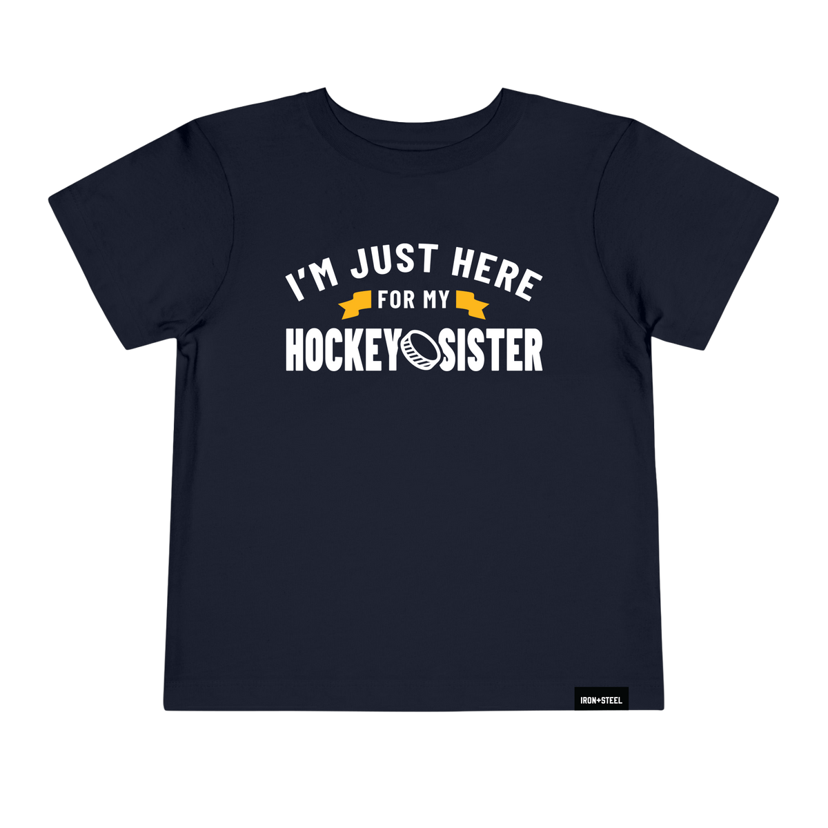 Here For My Hockey Sister Toddler Tee in navy, front