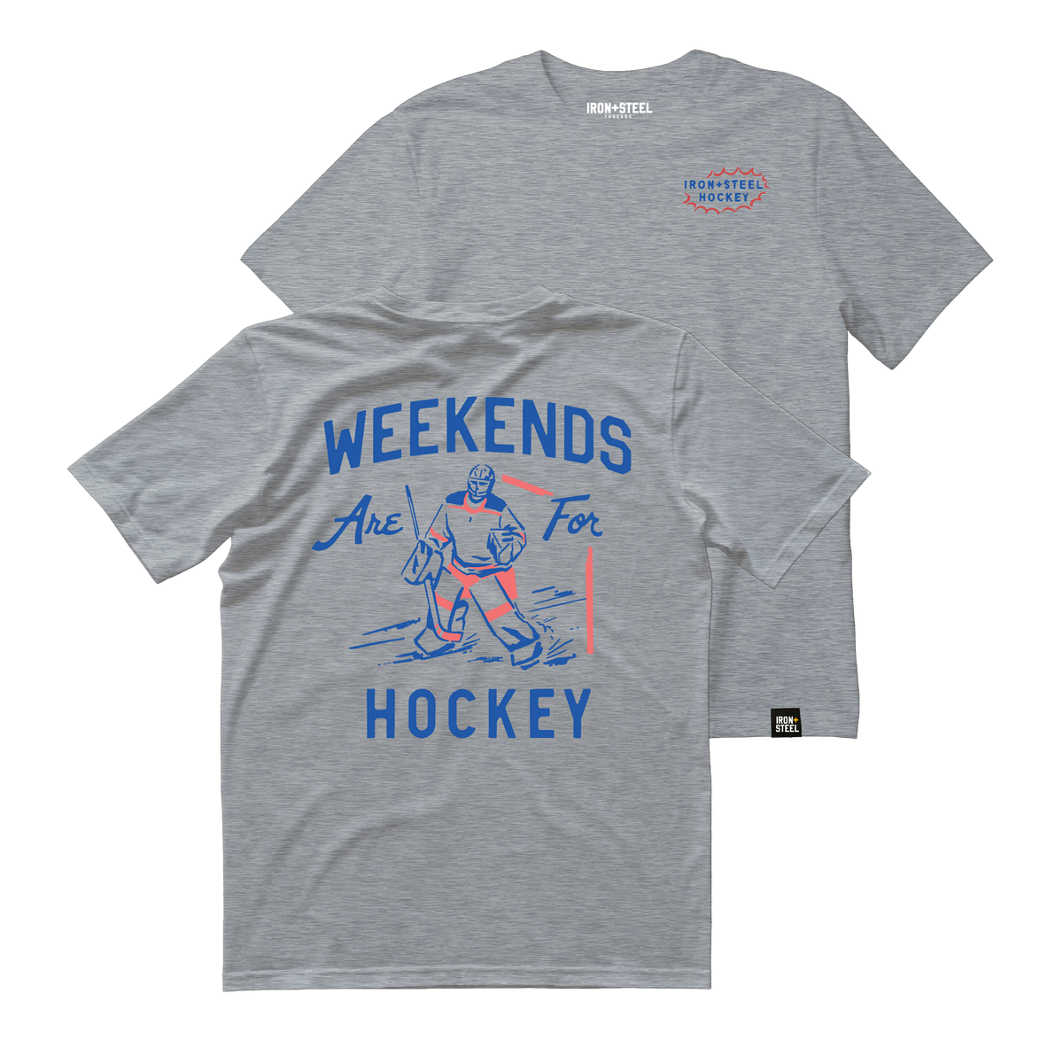 Goalie Vintage Weekends are for Hockey Tee in grey, front