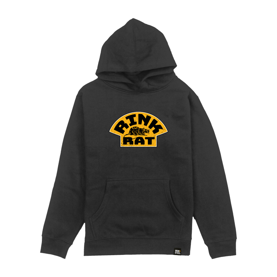 Rink Rat Hockey Youth Hoodie in black, front